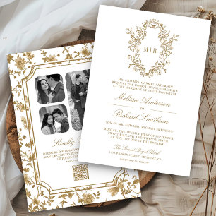 Convite Casamento de Código QR do Crest de Chinoiserie bra