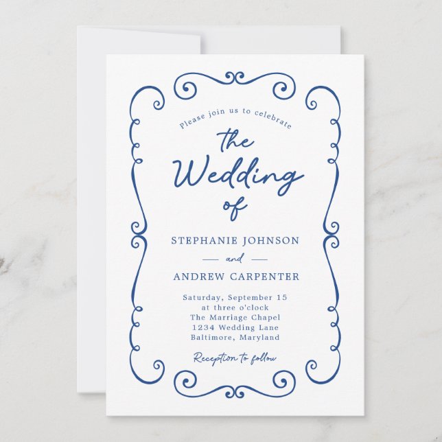 Convite Casamento de Código QR do Limite de Portas Desenha (Frente)