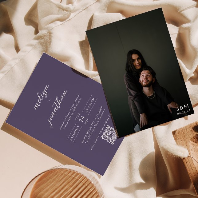 Convite Casamento de Código QR do Monograma de Script de F (Criador carregado)