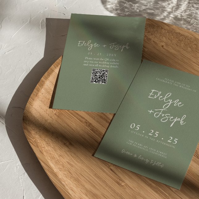 Convite Casamento de Código QR do Primavera Verde de Sage  (Criador carregado)