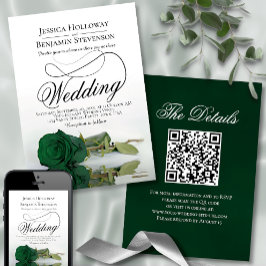 Convite Casamento de Código QR do Rico Elegante Emerald Gr