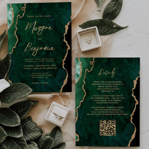 Convite Casamento de Código QR do Script de Agato Verde Mo
