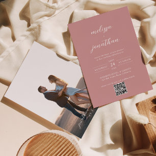 Convite Casamento de Código QR do Script de Foto Rosa-Blus