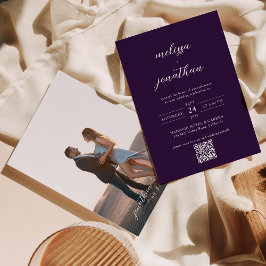 Convite Casamento de Código QR do Script de Foto Roxo de a