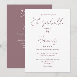 Convite Casamento de Código QR do Script Mauve Simples Ele