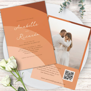 Convite Casamento de Código QR do Script Moderno do Peach