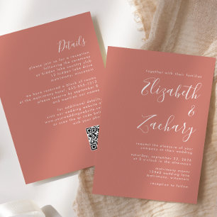 Convite Casamento de Código QR do Terracotta com Script Mo