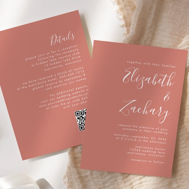 Convite Casamento de Código QR do Terracotta com Script Mo (Criador carregado)