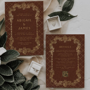 Convite Casamento de Código QR Dourado de Fita de Frame Vi