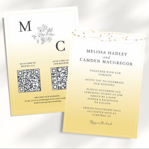 Convite Casamento de Código QR Elegante Amarelo