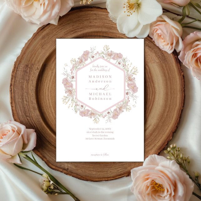 Convite Casamento de Código QR Elegante de Flor Selvagem R (Criador carregado)
