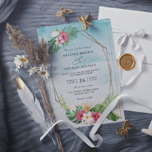 Convite Casamento de Código QR Elegante de Flor Tropical d