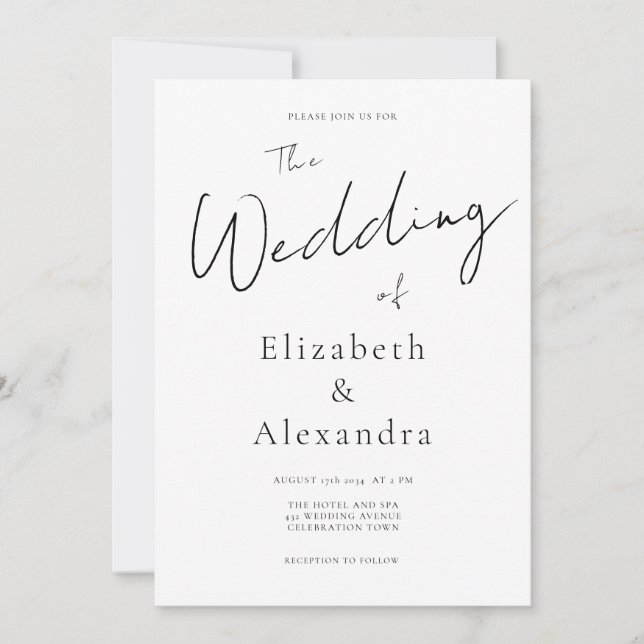 Convite Casamento de Código QR Elegante de Script Minimali (Frente)