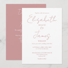 Convite Casamento de Código QR Elegante Minimalista Rosa E