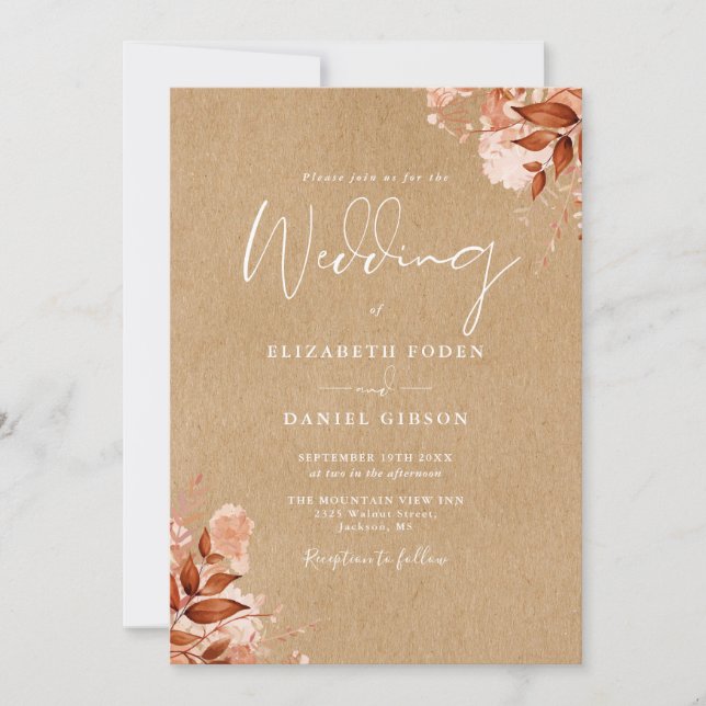 Convite Casamento de Código QR Floral de outono de Outono  (Frente)