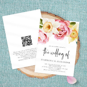 Convite Casamento de Código QR Floral de Primavera elegant