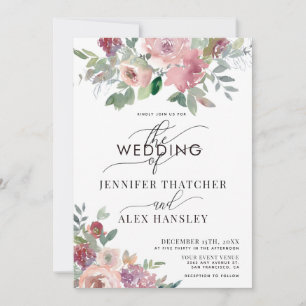 Convite Casamento de Código QR Floral Floral do Script Blu