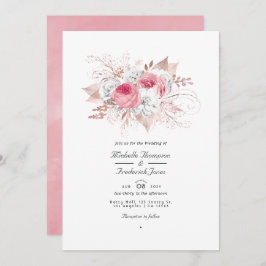 Convite Casamento de Código QR Floral Inverso-Rosa e Rosa 