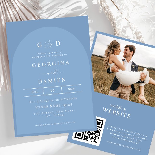 Convite Casamento de Código QR - Foto Azul Periwinkle All  (Criador carregado)