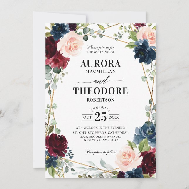 Convite Casamento de Código QR Geométrico com Blush de Mar (Frente)