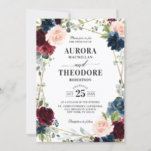 Convite Casamento de Código QR Geométrico com Blush de Mar