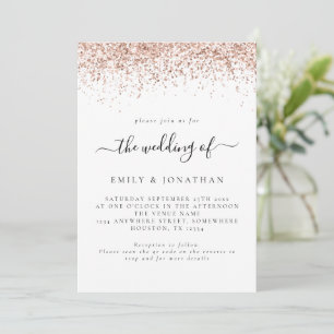 Convite Casamento de código QR Glitter Dourado Elegante Ro