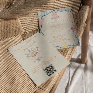 Convite Casamento de Código QR Listrado Desenhado à Mão No