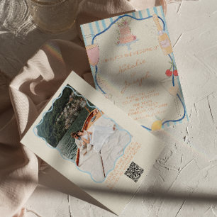 Convite Casamento de Código QR Listrado Desenhado à Mão No