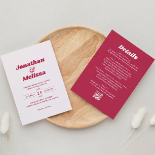 Convite Casamento de Código QR Magenta - Retro Viva Magent