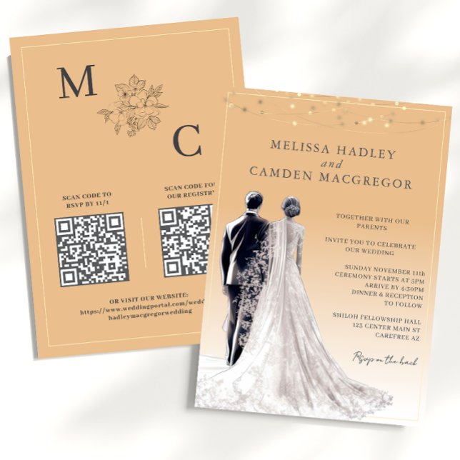 Convite Casamento de Código QR Moderno Elegante Tom Terros (Criador carregado)
