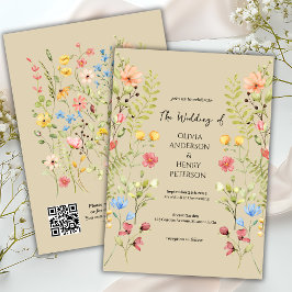 Convite Casamento de Código QR Neutral de Primavera de Flo