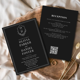 Convite Casamento de Código QR Preto e Branco Tudo em Uma 