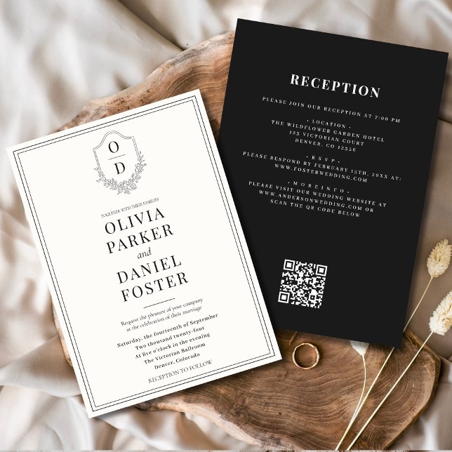 Convite Casamento de Código QR Preto e Branco Tudo em Uma  (Criador carregado)