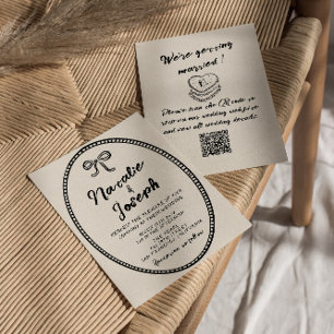 Convite Casamento de Código QR Quirky Único por Vintagem E