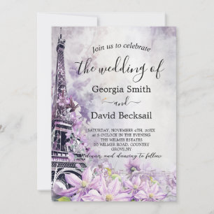 Convite Casamento de Código QR Romance de Lavanda de Torre