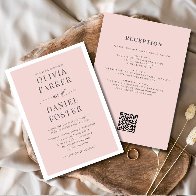 Convite Casamento de Código QR Rosa Rosa-Espelho Tudo em U (Criador carregado)