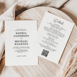 Convite Casamento de Código QR RSVP de Detalhes Minimalist