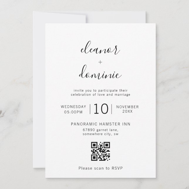 Convite Casamento de Código QR RSVP de Foto de Script Mini (Verso)