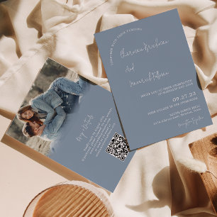 Convite Casamento de código QR RSVP de RSVP Azul Simples M