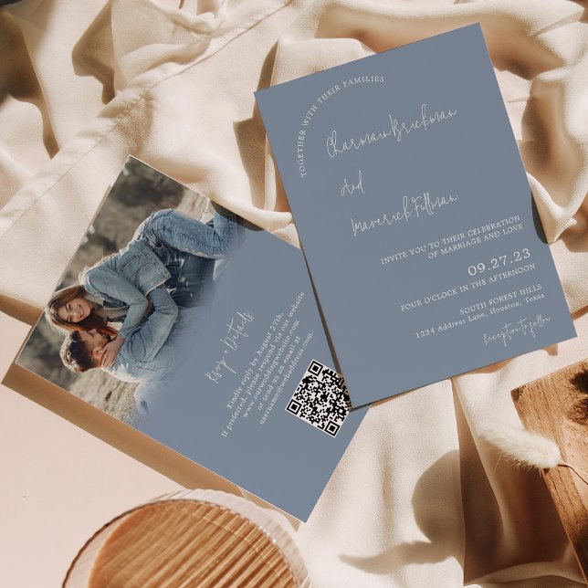 Convite Casamento de código QR RSVP de RSVP Azul Simples M (Criador carregado)