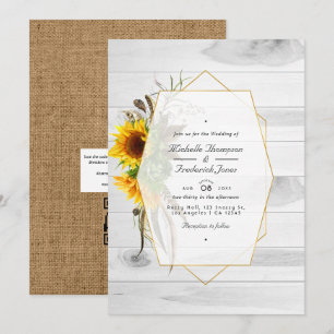 Convite Casamento de código QR RSVP do celeiro de girassói