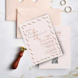 Convite Casamento de Código QR RSVP RSVP Rust Blush Wavy B