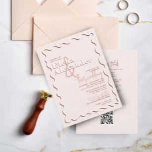Convite Casamento de Código QR RSVP RSVP Rust Blush Wavy B