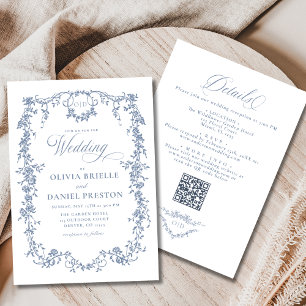 Convite Casamento de Código QR - Tudo em Azul com Dusty Fr