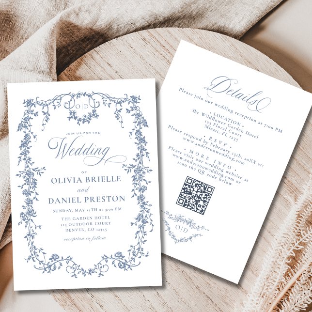 Convite Casamento de Código QR - Tudo em Azul com Dusty Fr (Criador carregado)