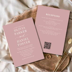 Convite Casamento de Código QR Tudo em Um Dusty Rosa Pink