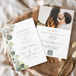 Convite Casamento de Código QR Tudo em Um Eucalyptus Green