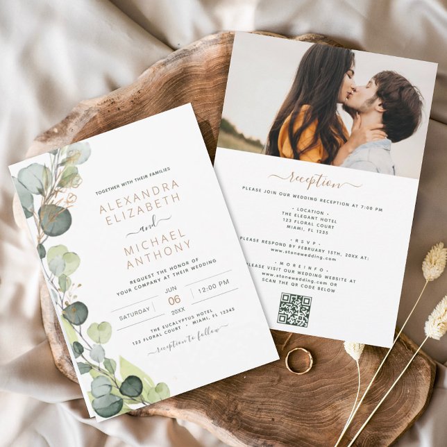 Convite Casamento de Código QR Tudo em Um Eucalyptus Green (Criador carregado)