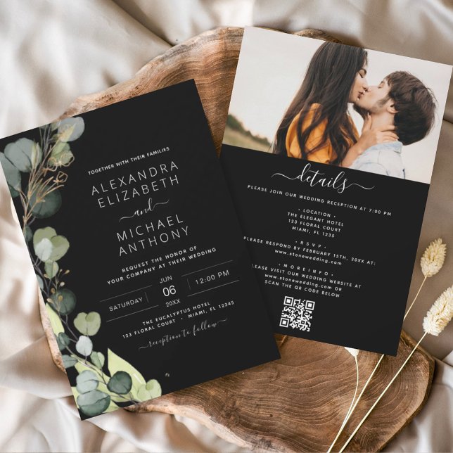 Convite Casamento de Código QR Tudo em Um Eucalyptus Green (Criador carregado)