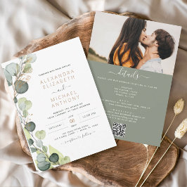 Convite Casamento de Código QR Tudo em Um Eucalyptus Green